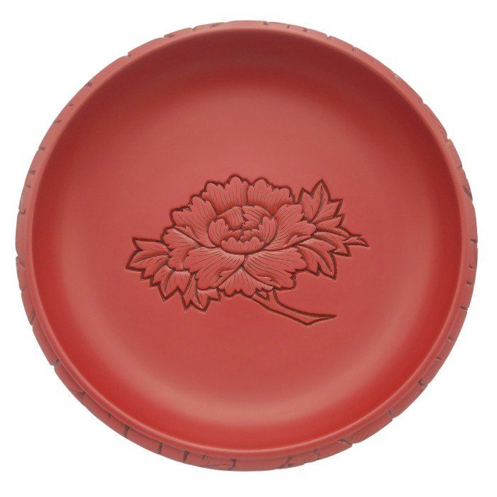 未使用品】 村上木彫堆朱 鉄鉢型 菓子鉢 牡丹唐草 約24cm (8寸) 通産