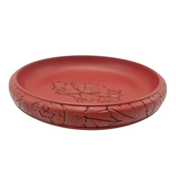 未使用品】 村上木彫堆朱 鉄鉢型 菓子鉢 牡丹唐草 約24cm (8寸) 通産