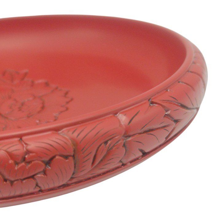 未使用品】 村上木彫堆朱 鉄鉢型 菓子鉢 牡丹唐草 約24cm (8寸) 通産