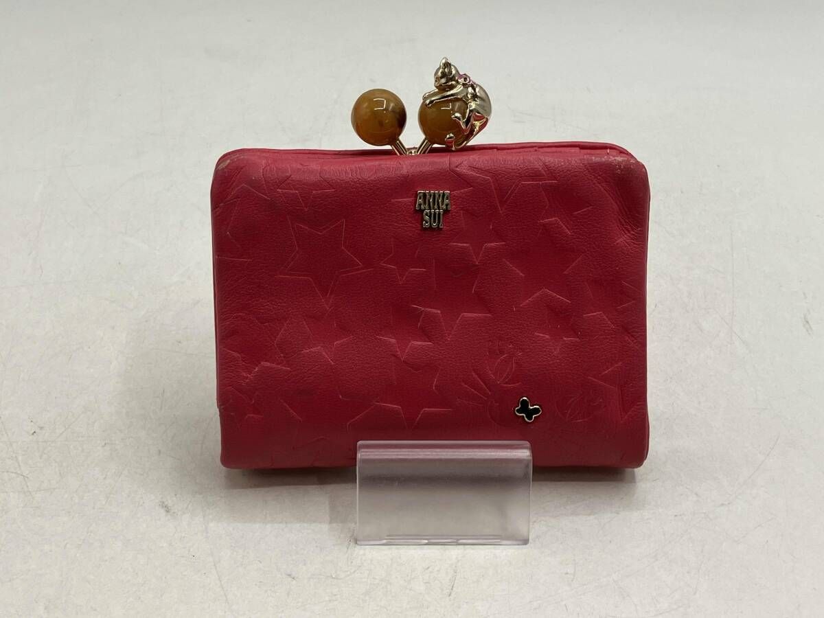 ANNA SUI アナスイ 二つ折財布 がま口仕様 ピンク系スター柄ネコちゃん