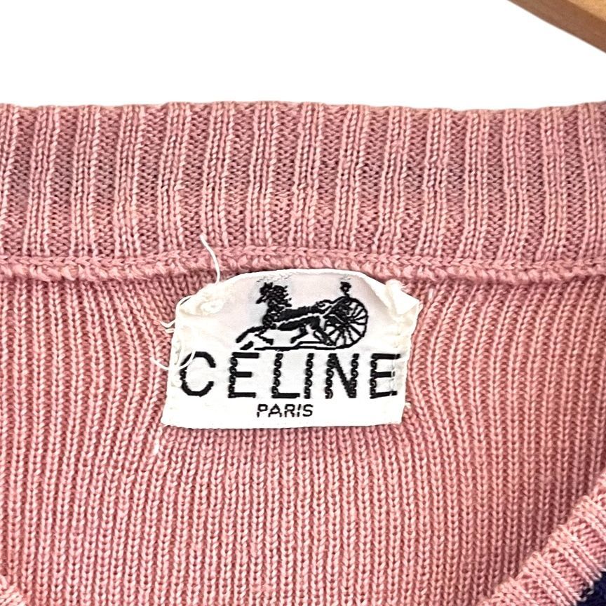 希少 CELINE セリーヌ ニット セーター 馬車ロゴ ピンク ネイビー 長袖