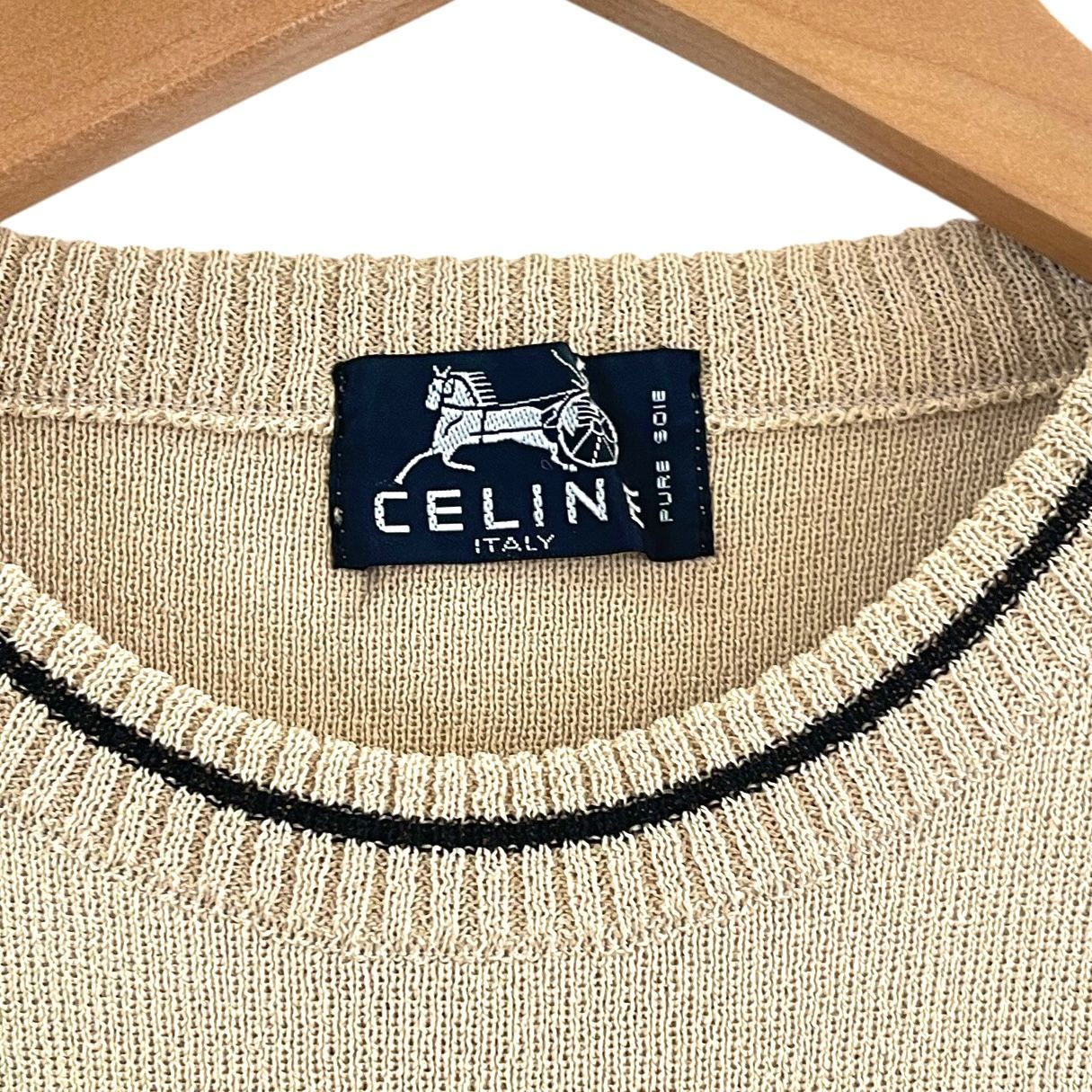 古着 CELINE セリーヌ 90s オールド イタリア製 総柄 半袖 ニット 40 ベージュ レディース CELINE - 古着 CELINE セリーヌ 90s オールド イタリア製 総柄 半袖