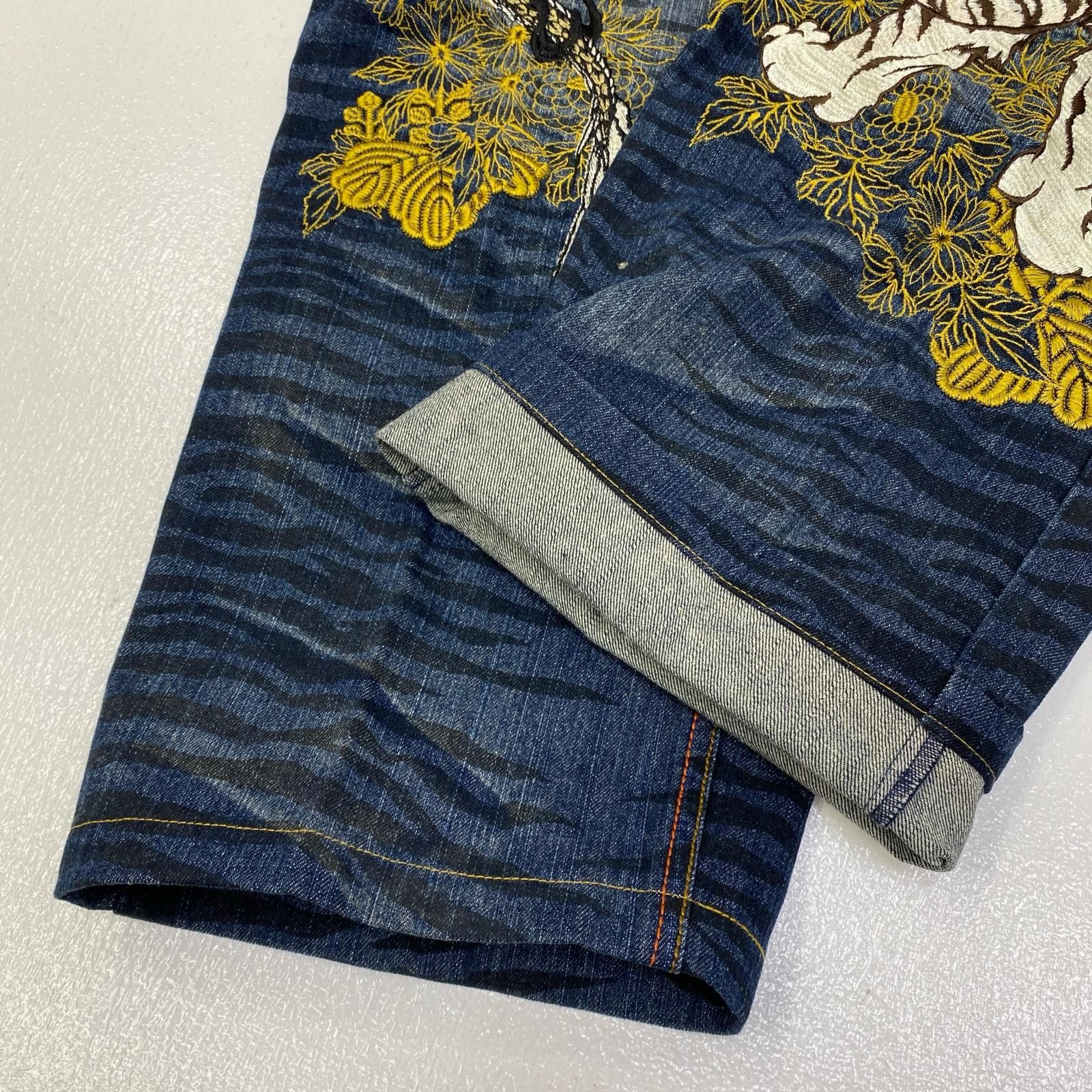 【加古川店】 中古 デニムパンツ 華鳥風月:龍虎 和柄デニムパンツ 332552 インディゴ サイズ：40 【107】 加古川店】 中古 デニムパンツ 華鳥風月:龍虎 和柄デニムパンツ 332552