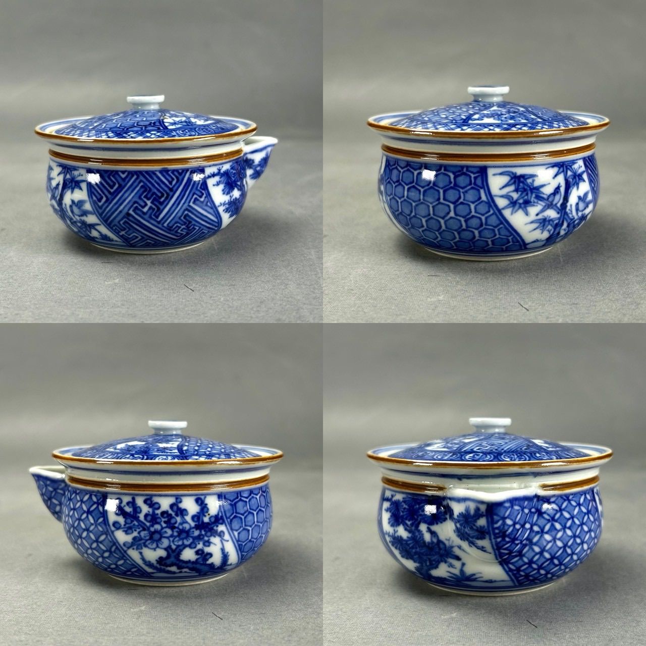 幽玄】春峰造 祥瑞孜 煎茶道具 共箱 青磁器 宝瓶 建水 煎茶椀5客
