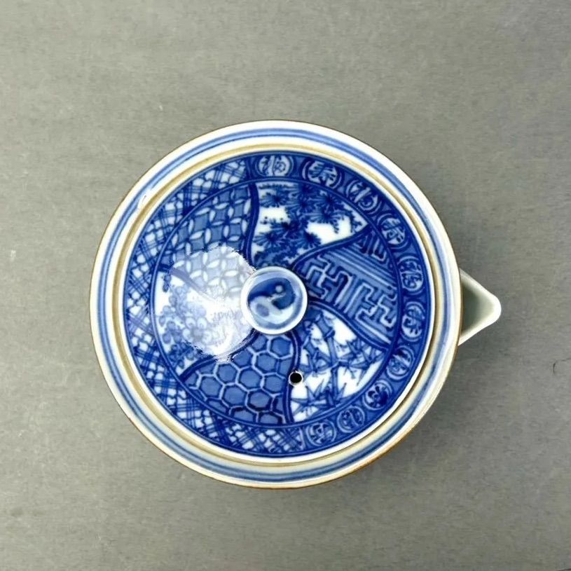 幽玄】春峰造 祥瑞孜 煎茶道具 共箱 青磁器 宝瓶 建水 煎茶椀5客