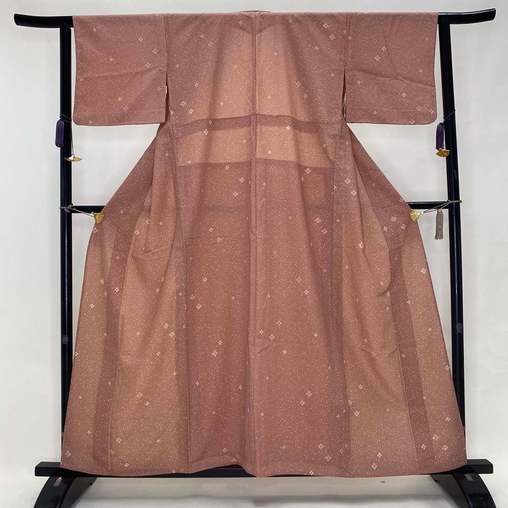 小紋セット 4点セット 単衣 お洒落セット 裄63cm 名古屋帯 帯締め 帯揚げ ピンク ポリエステル 2735 小紋セット 4点セット 単衣 お洒落セット 裄63cm 名古屋帯 帯締め