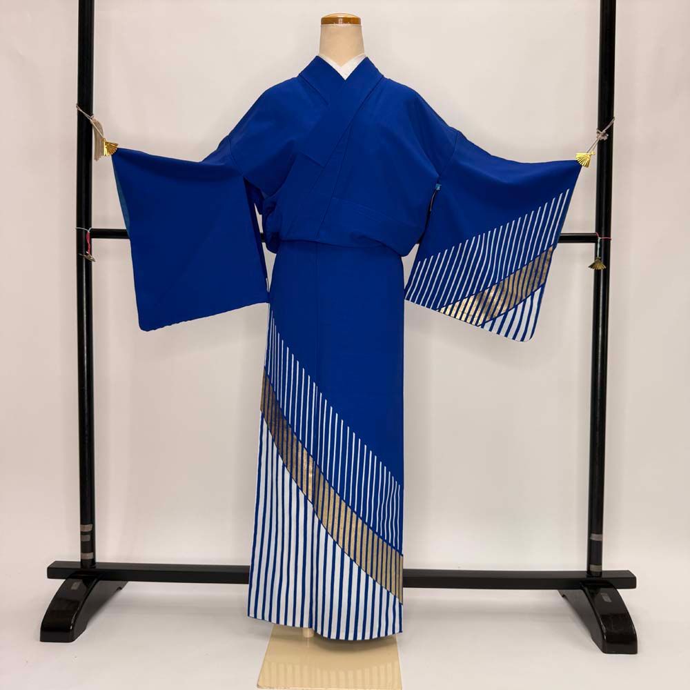 訪問着 付け下げ 単衣 洗える着物 礼装 ポリエステル 裄64.2cm 身丈151cm M サイズ 青 白  5356 訪問着 付け下げ 単衣 洗える着物 礼装 ポリエステル 裄64.2cm 身丈