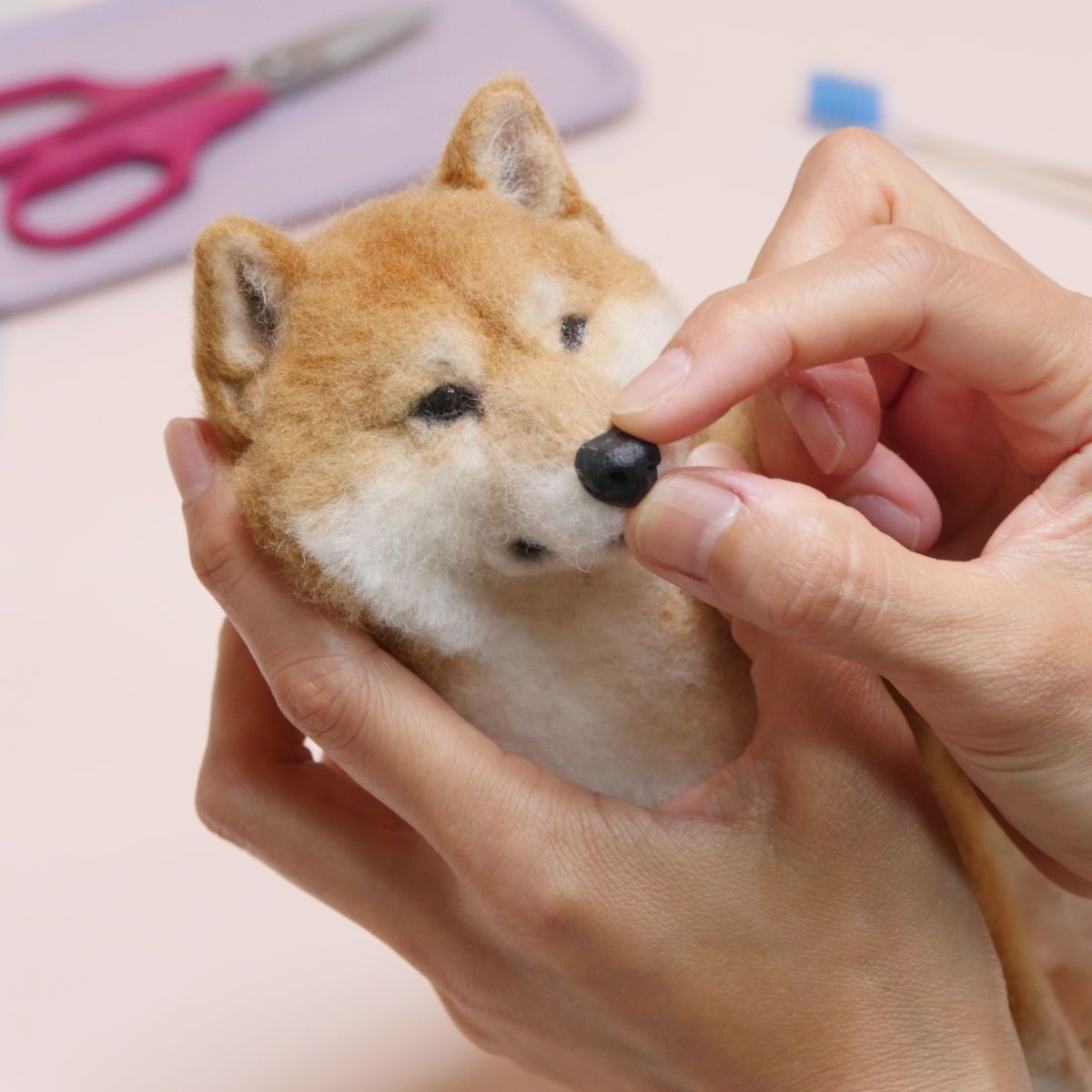 ぬいぐるみ鼻パーツ 羊毛フェルト 目の付け方 犬の鼻 8mm 8個入り 羊毛