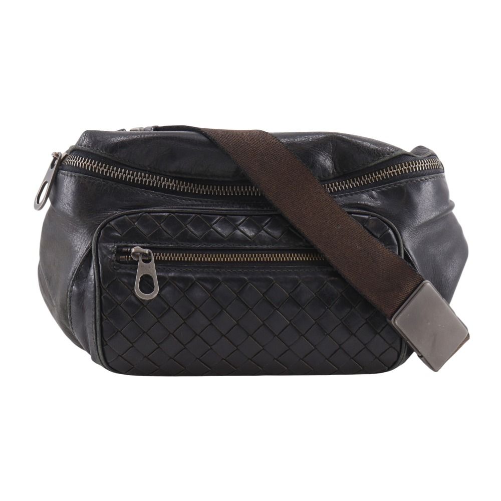 【BOTTEGAVENETA】ボッテガヴェネタ イントレチャート ショルダーバッグ レザー 黒 メンズ ボディバッグ