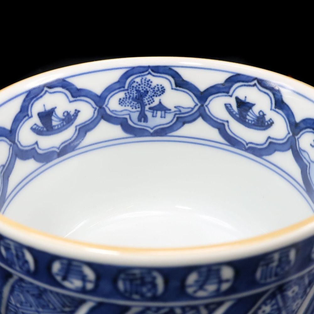 kyoyaki】京焼 五世 三浦竹泉 作 祥瑞小文しのぎ 茶碗 陶磁器 _