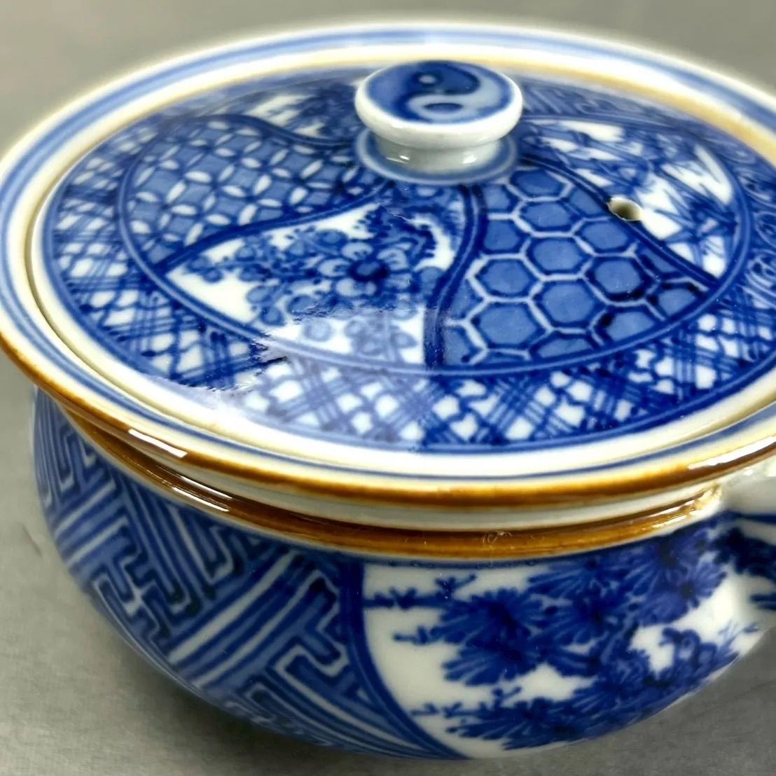 幽玄】春峰造 祥瑞孜 煎茶道具 共箱 青磁器 宝瓶 建水 煎茶椀5客