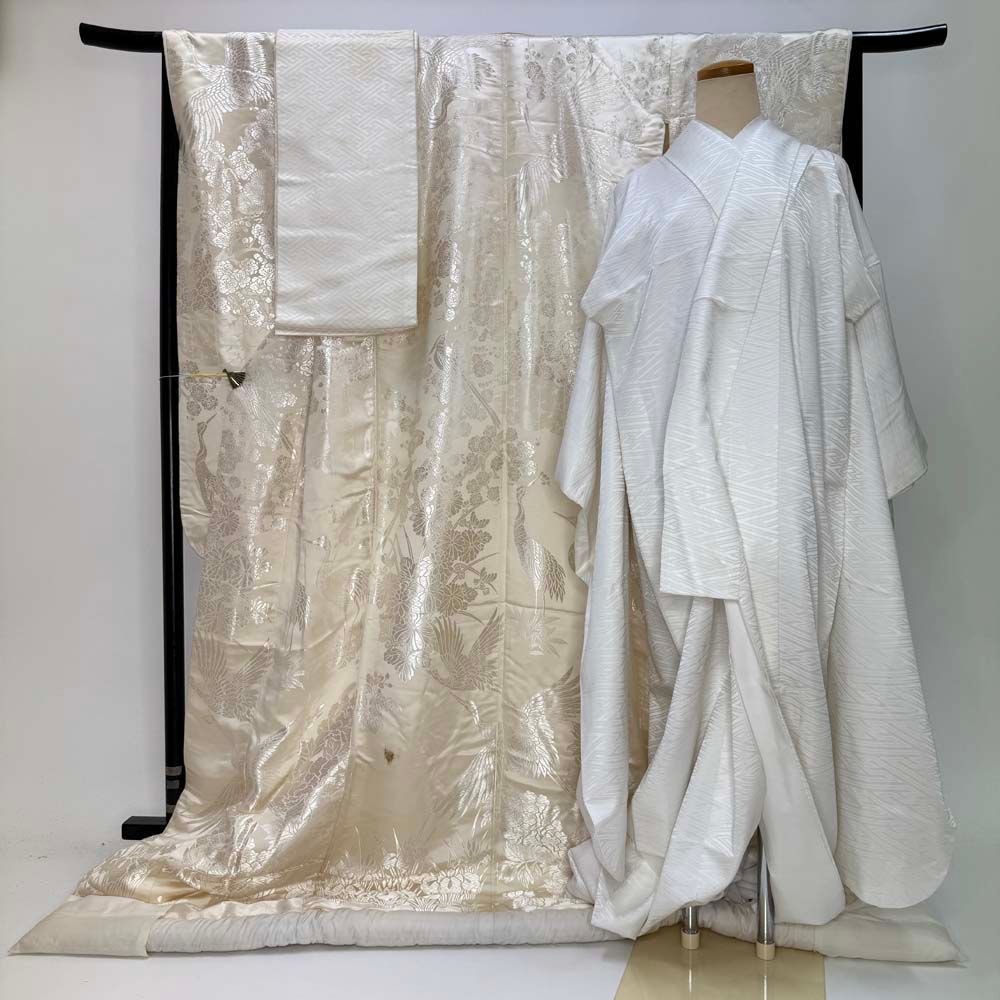 白打掛 3点セット 帯 掛下 白無垢 白 撮影用 結婚式 花嫁衣装 裄65cm 身丈190cm 合繊 Mサイズ 4283