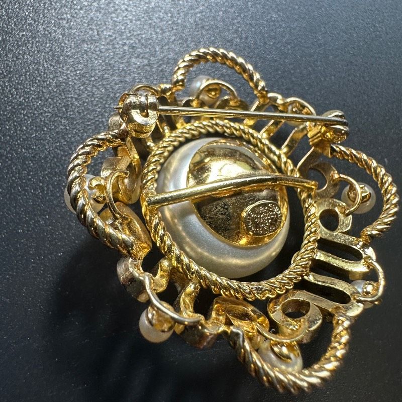 vintage】Christian Dior イミテーションパール ブローチ ゴールド