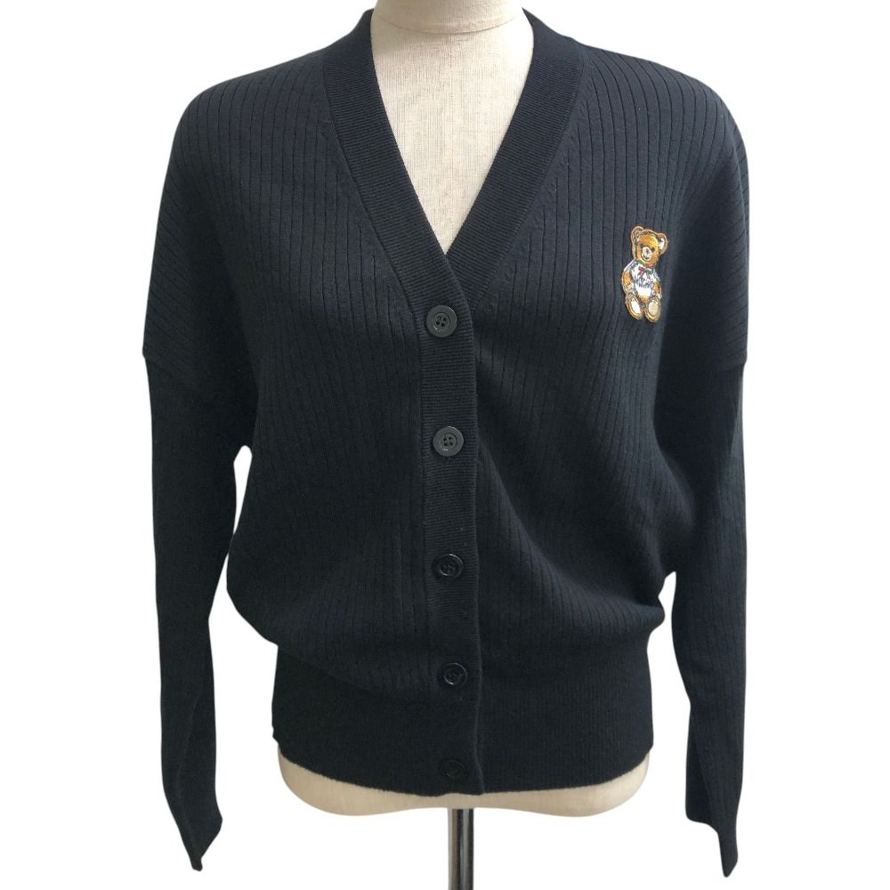 MOSCHINO ブラック カーディガン ネックレス付き MOSCHINO モスキーノ カーディガン テディベア ワッペン コットン