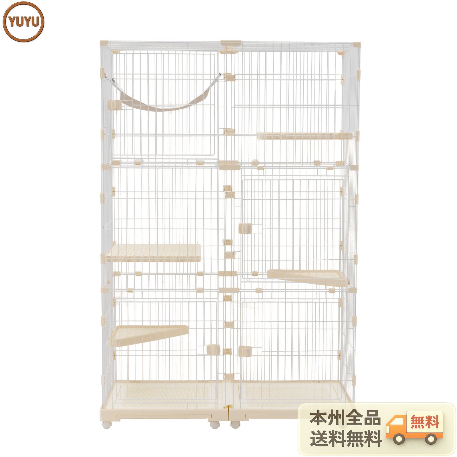 【2025年新仕様】猫 ケージ キャットケージ 3段 幅広設計 両開きドア 自由組み合わせ 猫ドア付き ハンモック付き 大型 猫ゲージ 高級感 おしゃれ キャットハウス ネコ ハウス 多段 留守番 保護 脱走防止 多頭飼い 多頭 スチール 【ベージュ