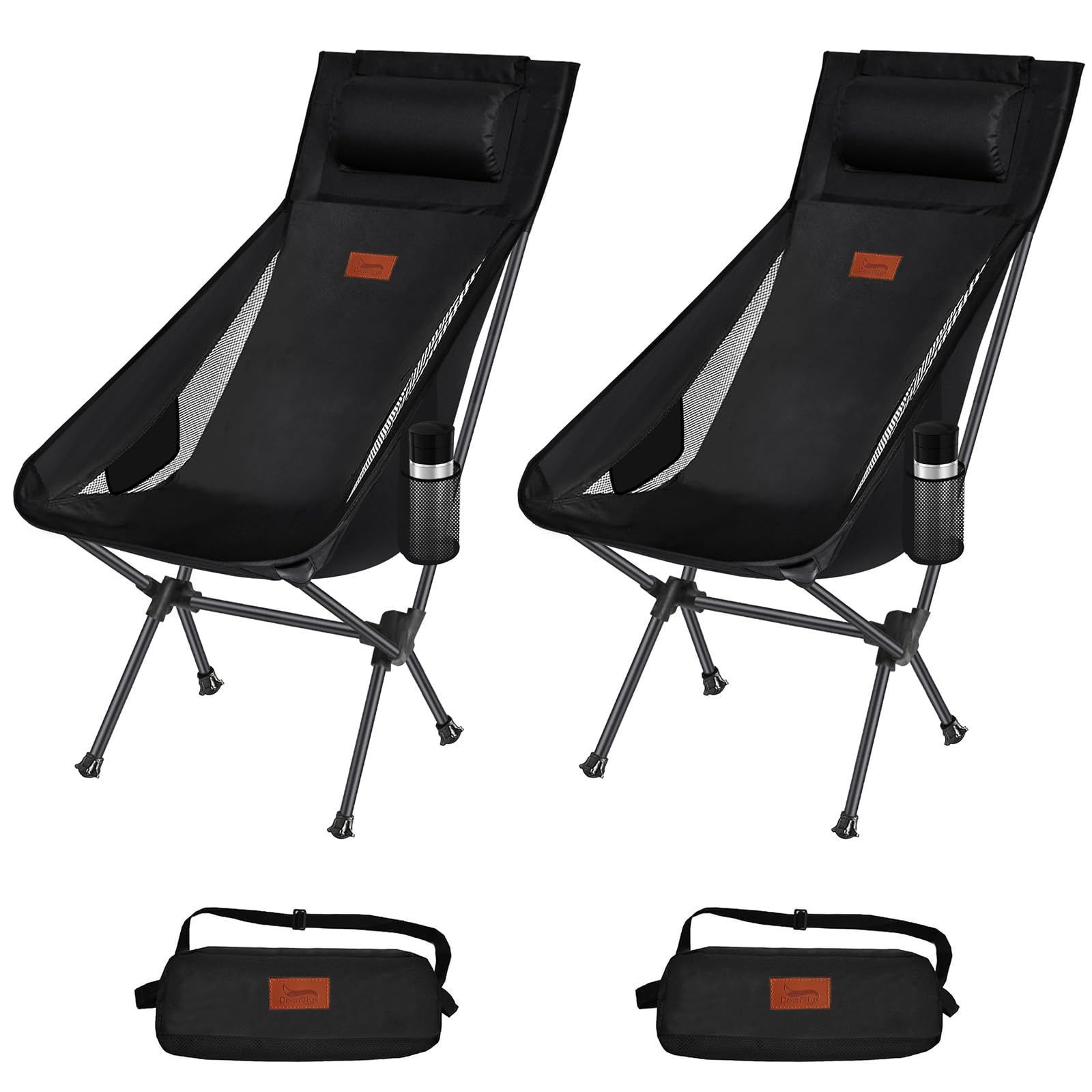 新商品 チェア コンパクト キャンプ イス キャンプ ハイバック 2個セット 椅子 椅子 いす 超軽量 収納袋付属 枕付き お釣り 折りたたみ 登山 アウトドアチェア 携帯便利 DesertFox 2088