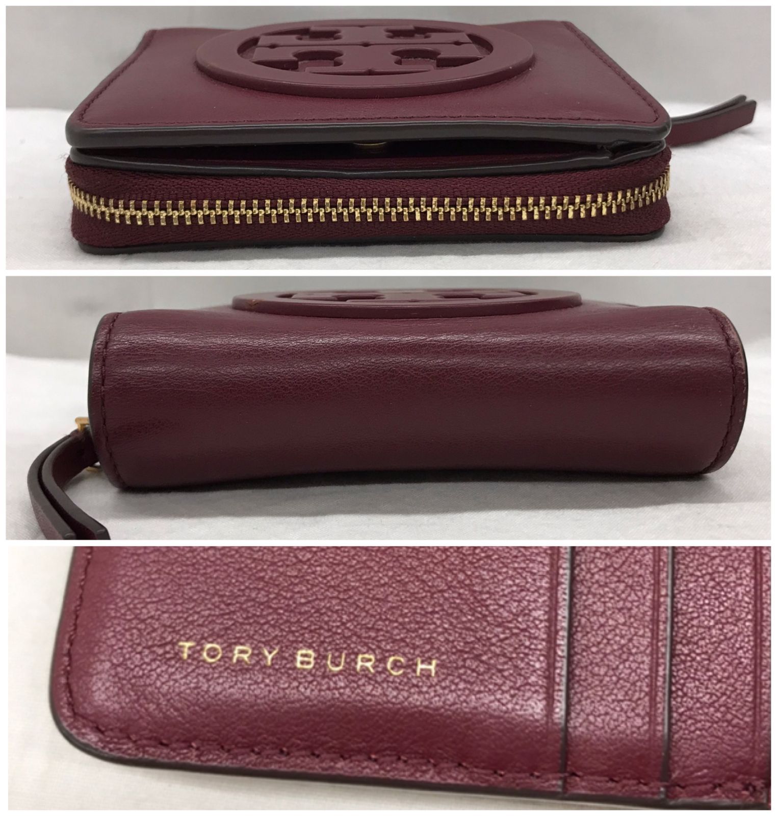 TORY BURCHトリーバーチ 二つ折り財布 レザー ロゴ ボルドー