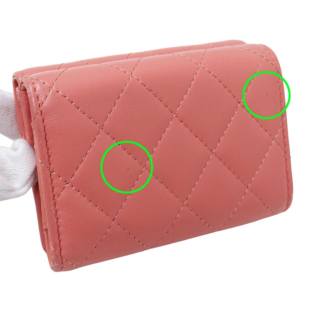 ★N★CHANEL ラムスキン 三つ折りウォレット ピンク マトラッセ CHANEL（シャネル） 財布 マトラッセ レディース ブランド 三つ折り