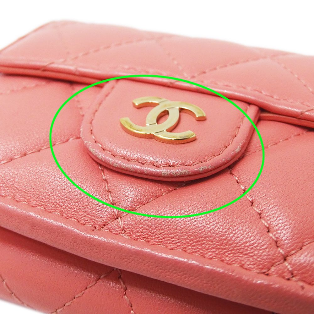 ★N★CHANEL ラムスキン 三つ折りウォレット ピンク マトラッセ CHANEL（シャネル） 財布 マトラッセ レディース ブランド 三つ折り