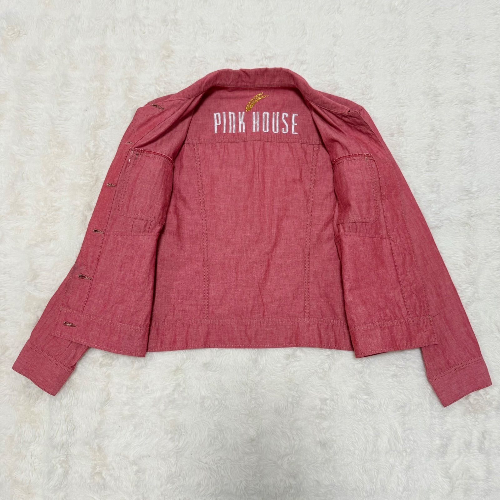 PINK HOUSE ピンクハウス コットンジャケット L 紺☆裏ギンガム 