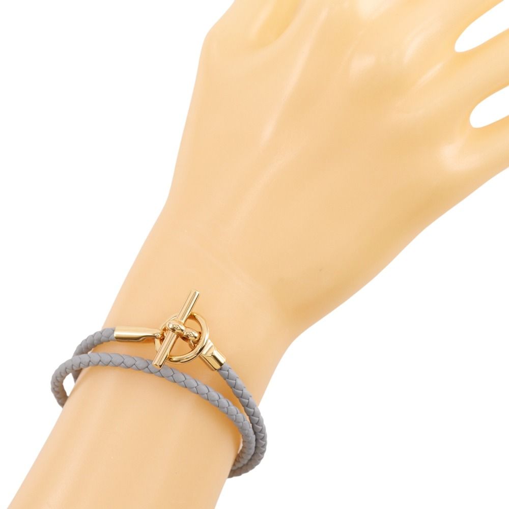 HERMES】エルメス グレナン ドゥブルトゥール レザー×金メッキ グレー