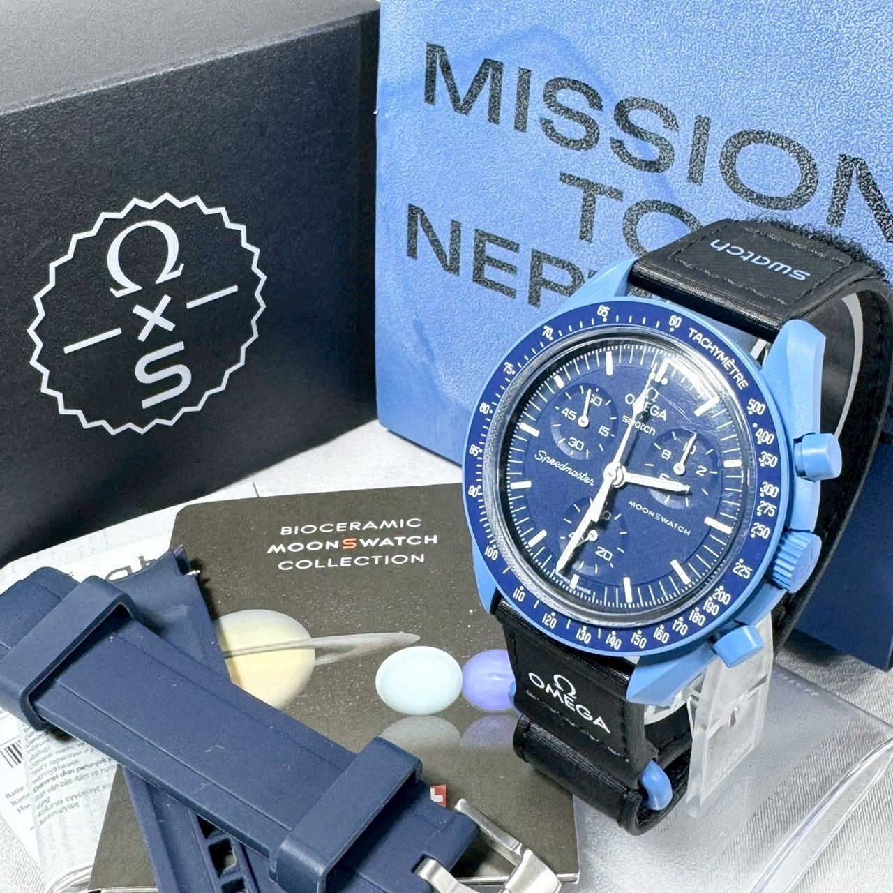 稼働品・箱付】OMEGA × Swatch NEPTUNE SO33N100 腕時計 ブルー - メルカリ