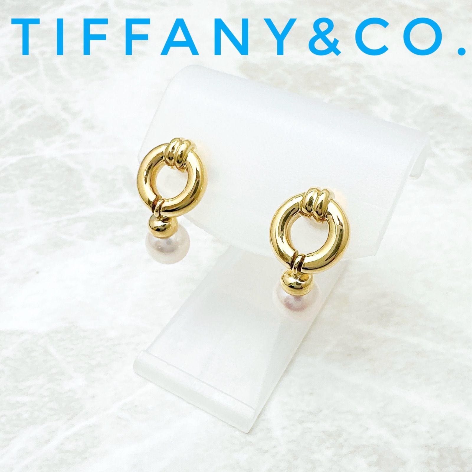 美品?Tiffany＆Co. ドアノック ﾊﾟｰﾙ イエローゴールド ピアス U