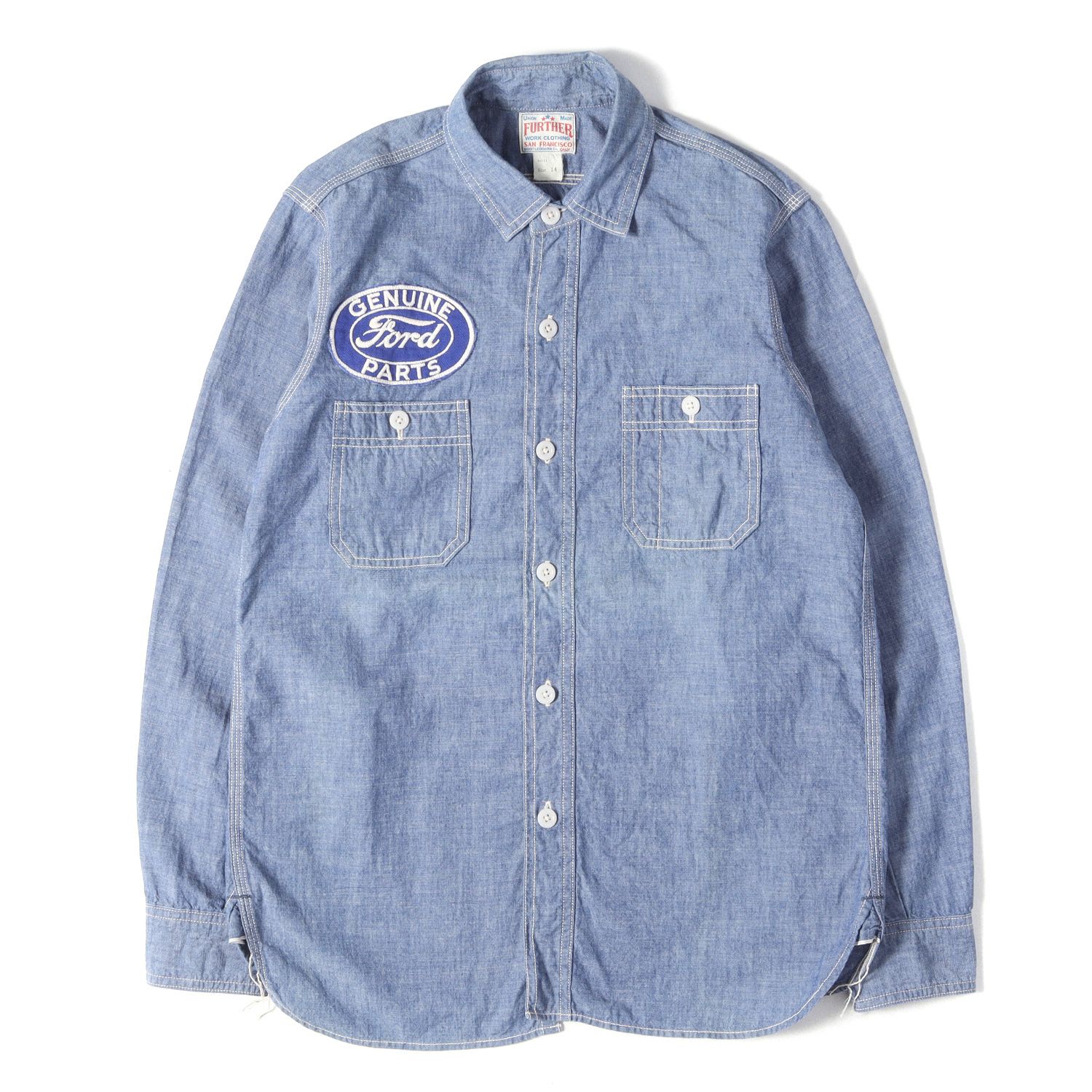 【希少】BOOTLEGGERSシャンブレーシャツSNOOPY刺繍 Fordパッチ BOOTLEGGERS REUNION ブートレガーズ リユニオン シャツ インディゴ