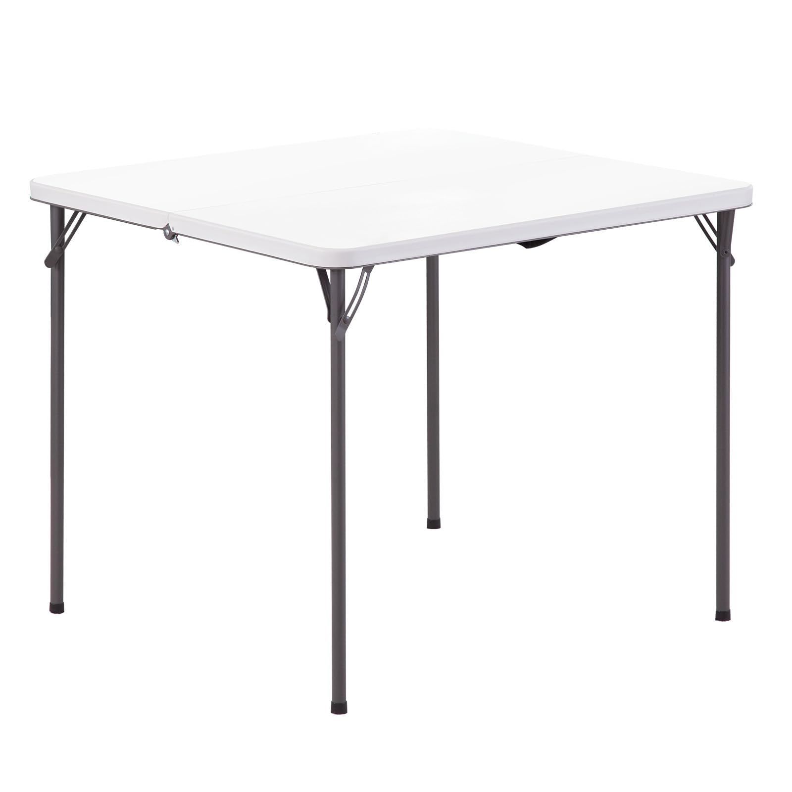 特価商品　cm 二つ折り 86×86×74 軽量 コンパクト HDPE（高密度ポリエチレン）製 ハンドル付き 耐荷重150kg 折りたたみテーブル アウトドア・キャンプ・家庭用 ホワイト