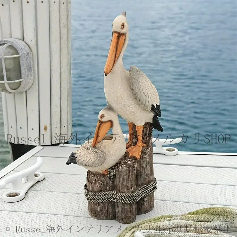 オブジェ ペリカン ガーデンオブジェ 2羽 置物 アニマル 動物 鳥 像 樹脂 リアル インパクト インテリア 彫刻 卓上 ディスプレイ 装飾 かわいい お洒落 ホームデコ 4-7
