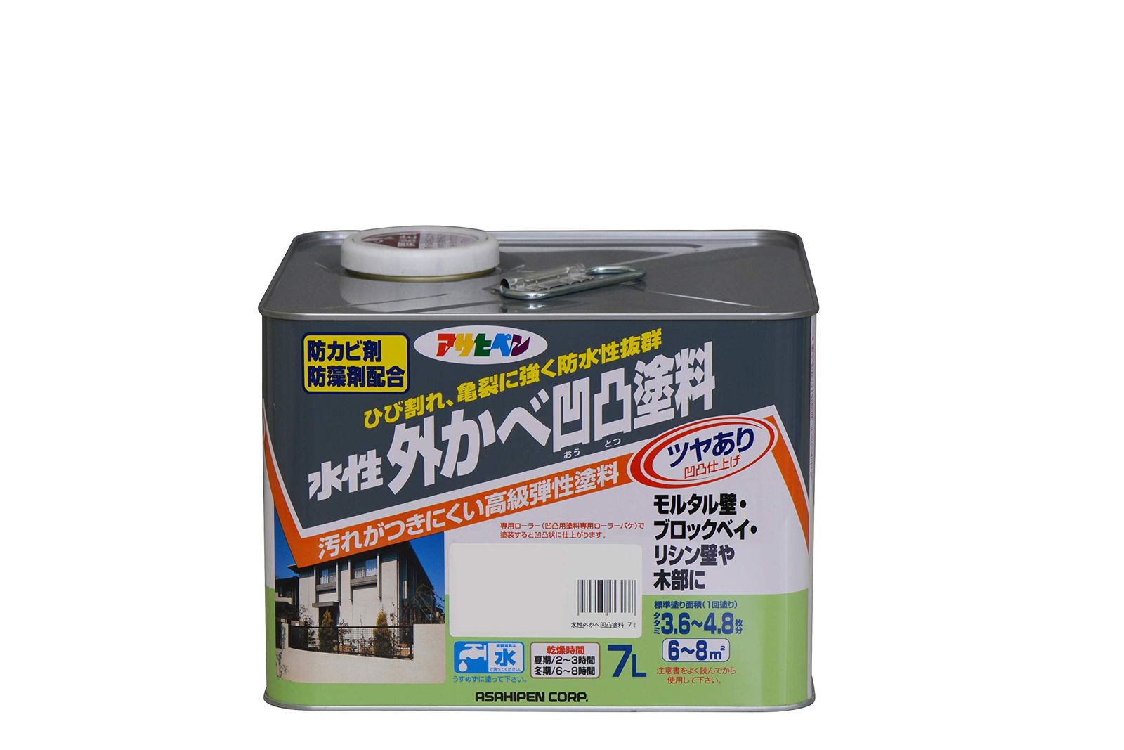 凹凸 弾性 外壁 立体凹凸模様仕上げ 水性 ツヤあり ペンキ 防カビ アイボリー 防藻剤配合 7L 防水性 水性外かべ凹凸塗料 1回塗り アサヒペン 日本製