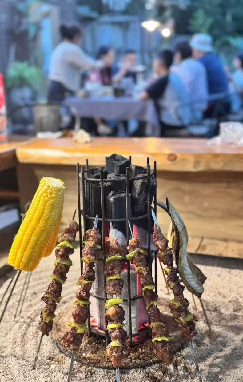 原始焼きスタンド 炉端焼き 囲炉裏 五徳 φ15×H30cm 手作り 鉄筋溶接