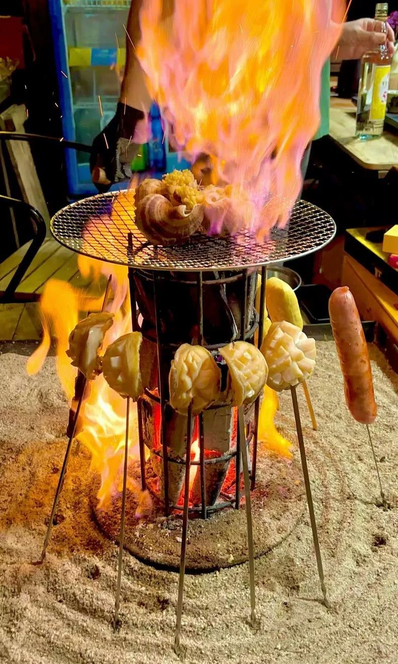 原始焼きスタンド 炉端焼き 囲炉裏 五徳 φ15×H30cm 手作り 鉄筋溶接