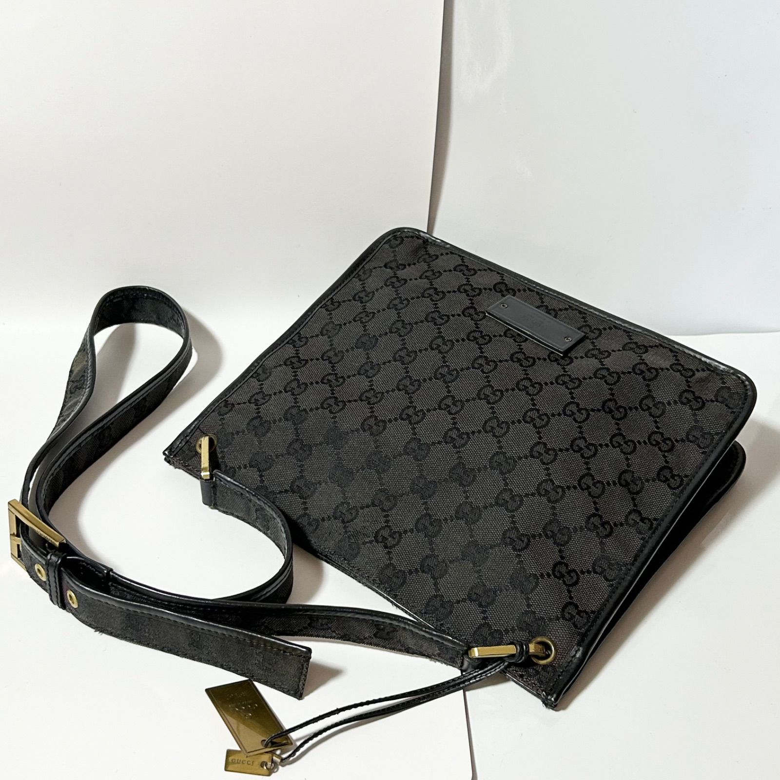 グッチ GUCCI GGキャンバス ワンショルダーバッグ レザー 黒 GUCCI（グッチ） ショルダーバッグ GGキャンバス/レザー ブラック