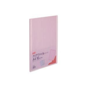(まとめ) TANOSEE クリアファイル A4タテ10ポケット 背幅8mm ピンク 1セット(10冊) 〔×10セット〕