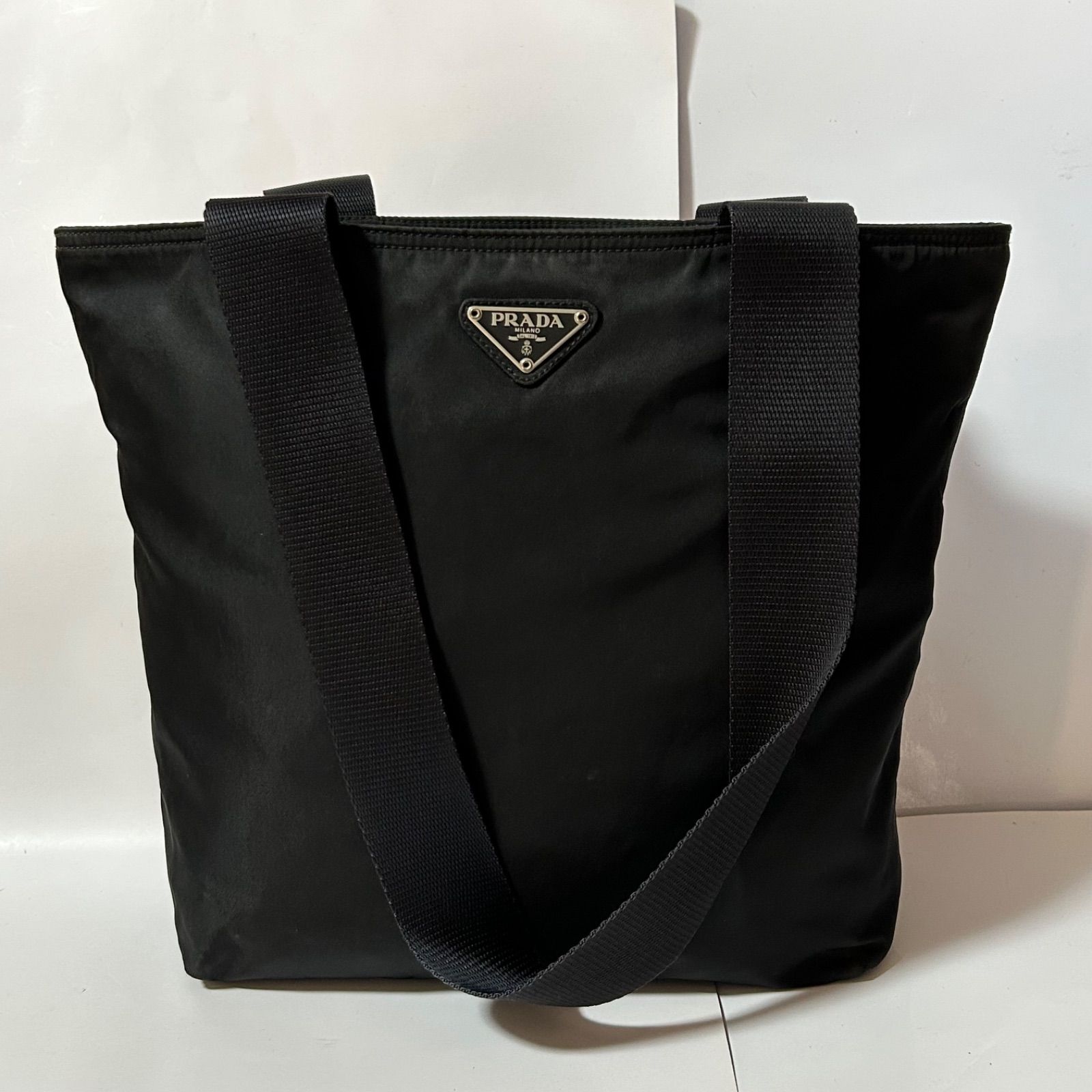 PRADA プラダ ナイロン レザー トートバッグ ブラック シルバー金具 