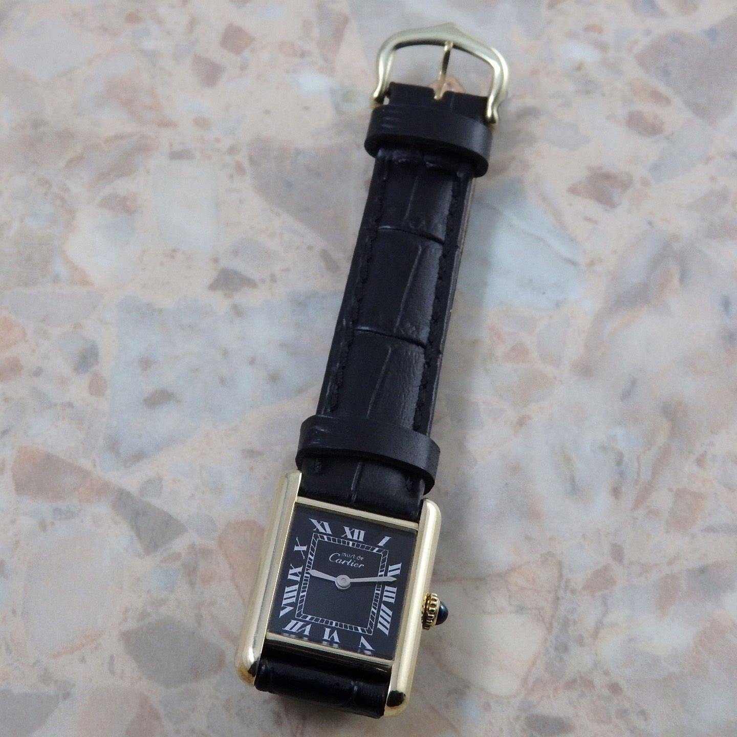 カルティエ マストタンク SM 手巻き レディース ブラックダイヤル 
