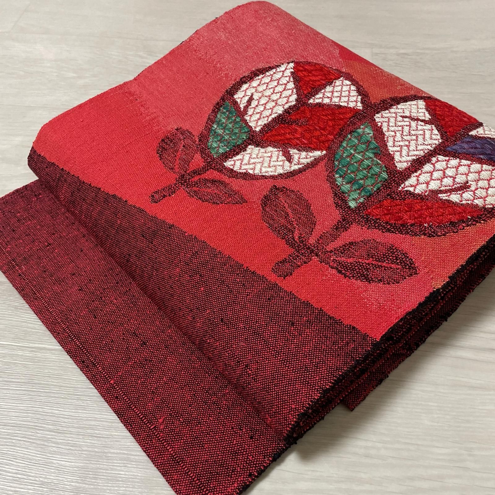 名古屋帯 真綿紬 刺繍 可愛い花模様 八寸 正絹 着物 X-981 - メルカリ
