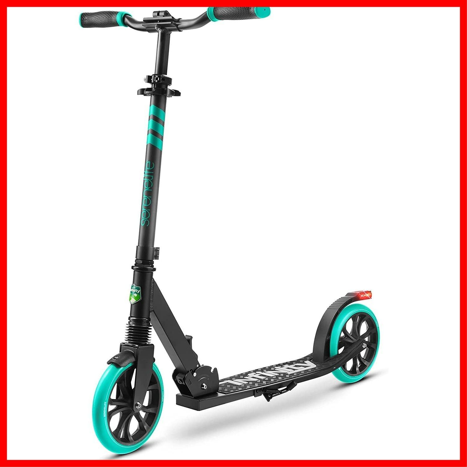 ストラップ付 軽量4.9kg 耐荷重100kg 通勤 3段階高さ調節 サスペンション付き ABEC-7ベアリング 通学 8インチ大径ホイール キックスクーター 折りたたみ 子供 セリーンライフ 大人 キックボード SereneLife