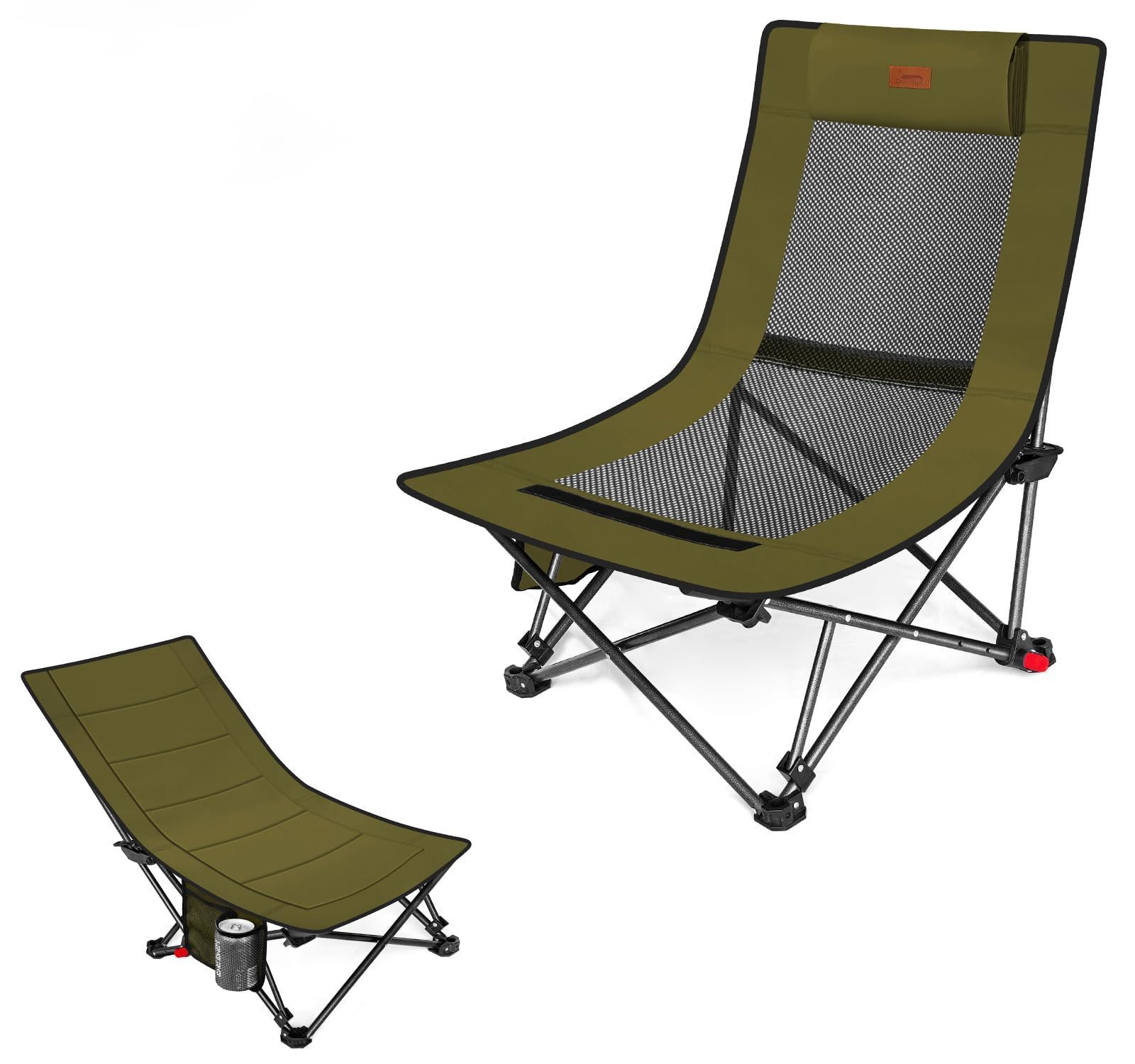 人気商品　レジャー ピクニック 携帯便利 登山 キャンプ用 椅子お釣り 軽量イス ローチェア 1秒設営・撤収 STY008(1 コンパクト 背もたれ角度4段階調節 折りたたみ 単品/セット 四季適用 緑) アウトドアチェア リクライニングチェア キャンプチェア
