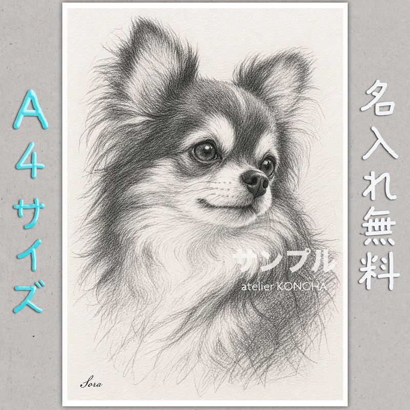 チワワ イラストポスター モノクロ A4 名入れ無料 CHI-024 - メルカリ