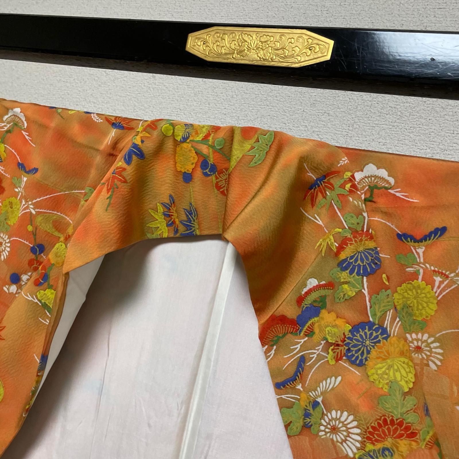 小紋 ちりめん 裄66.5 流水に花模様 暈し染 着物 正絹 X-1015 - メルカリ