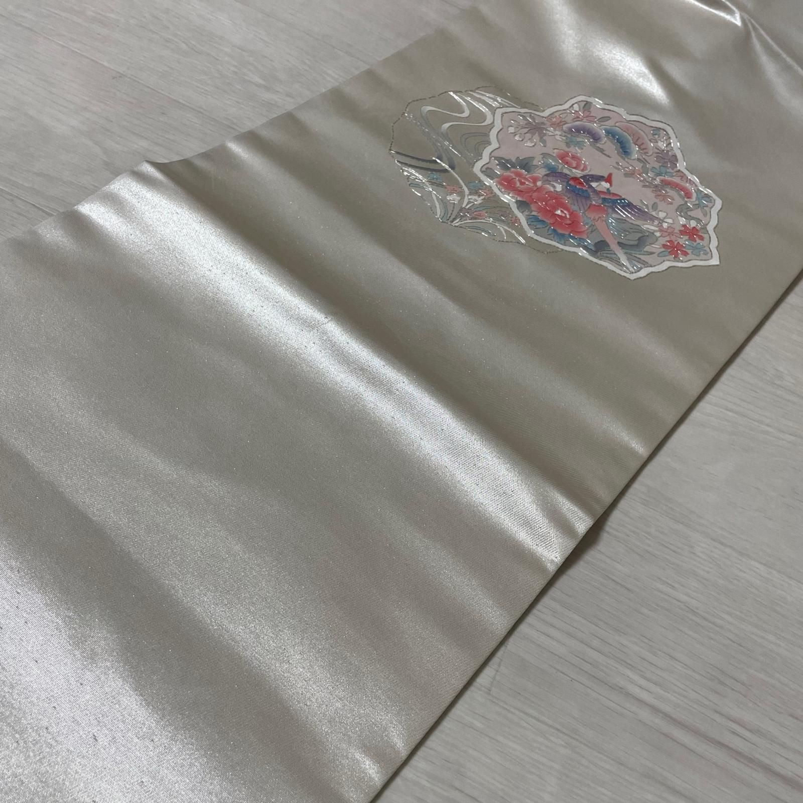 袋帯　銀駒刺繍　華紋　鳳凰　白地　銀糸　着物　025tz ☆ 袋帯 銀駒刺繍 華紋 鳳凰 白地 銀糸 着物 025tz ☆ 【公式通販】