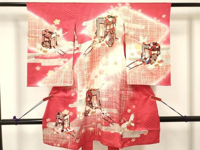 平和屋着物[]お宮参り　女の子　祝着　産着　初着　のしめ　駒刺繍　御所車飛鶴花文　暈し染め　金銀彩　逸品　DABC5515ma