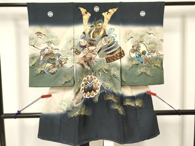平和屋着物[]お宮参り　男の子　祝着　産着　初着　のしめ　龍　兜　矢羽松文　暈し染め　金彩　逸品　DABC5520ma
