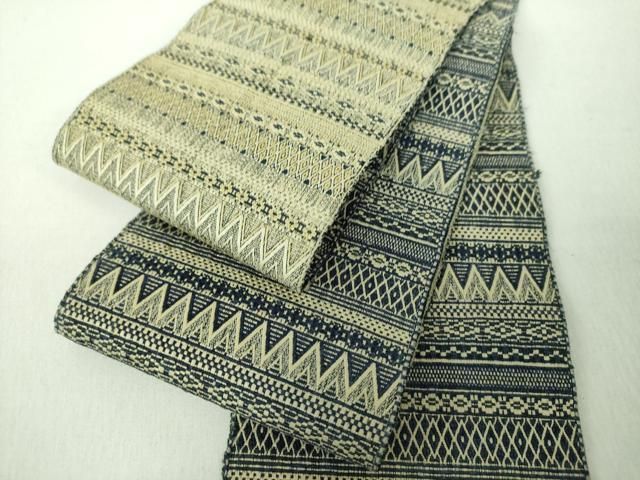 平和屋着物●男性　本場筑前博多織　両面　角帯　横段文　正絹　逸品　DABE5264ps