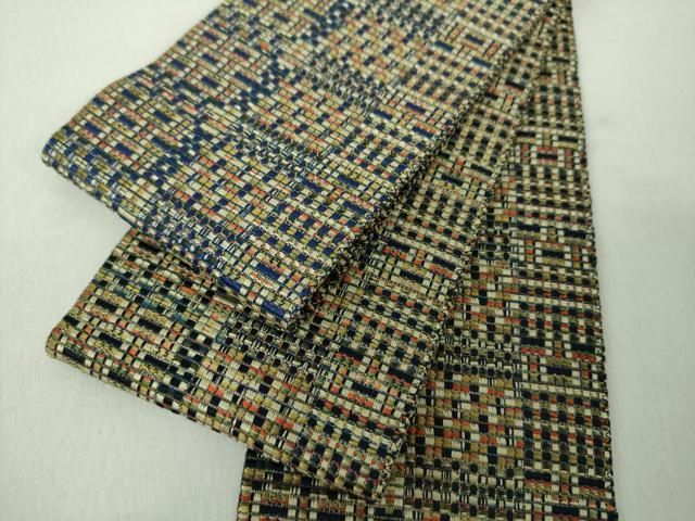 平和屋着物●男性　本場筑前博多織　両面　角帯　変わり間道　正絹　逸品　未使用　DABE5267ps