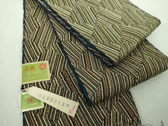 平和屋着物●男性　両面　角帯　菱文　正絹　逸品　未使用　DABE5274ps