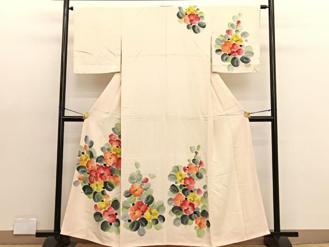 平和屋着物●訪問着　手描き　草花文　鈴乃屋扱い　正絹　逸品　AABH0484fy 平和屋着物○訪問着 手描き 草花文 鈴乃屋扱い 正絹 逸品 AABH0484fy