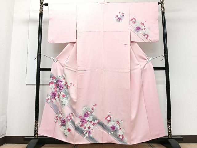 平和屋着物●極上　訪問着　正倉院花文　暈し染め　銀通し地　逸品　CZAA5632s6 平和屋着物○訪問着 枝花文 暈し染め 金銀糸 正絹 逸品 AABG7911cs